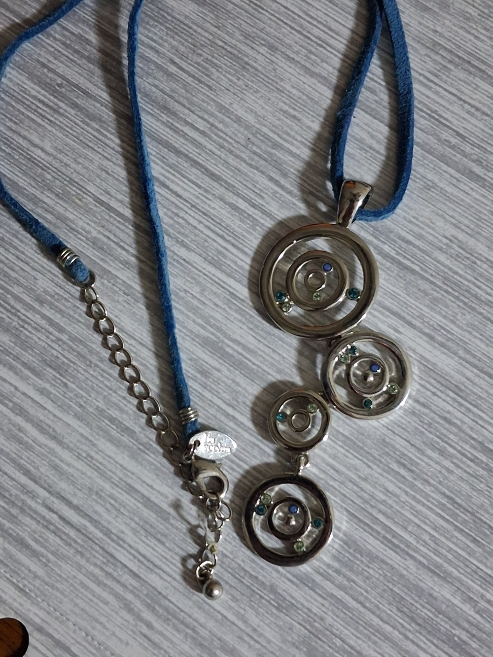 Lia Sophia Blue Cord Silver-Tone Triple Circle Necklace and Earring Set - Picture 2 of 10